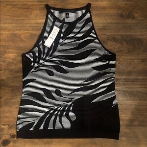 White House Black Market WHBM palm print halter Sweater Small NWT